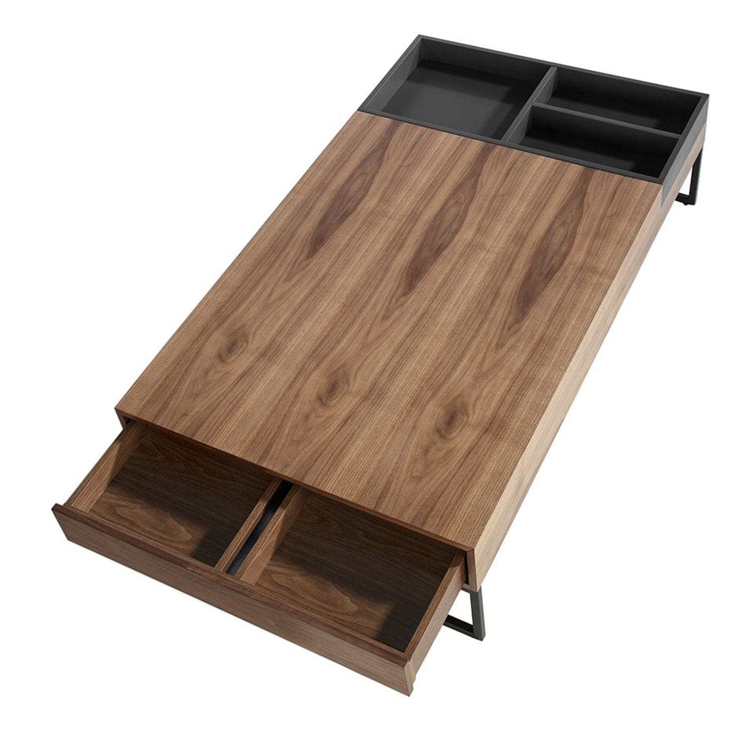 Canvanation Table Basse Rectangulaire Moderne en Noyer avec Compartiments Amovibles et Tiroir Push-Pull
