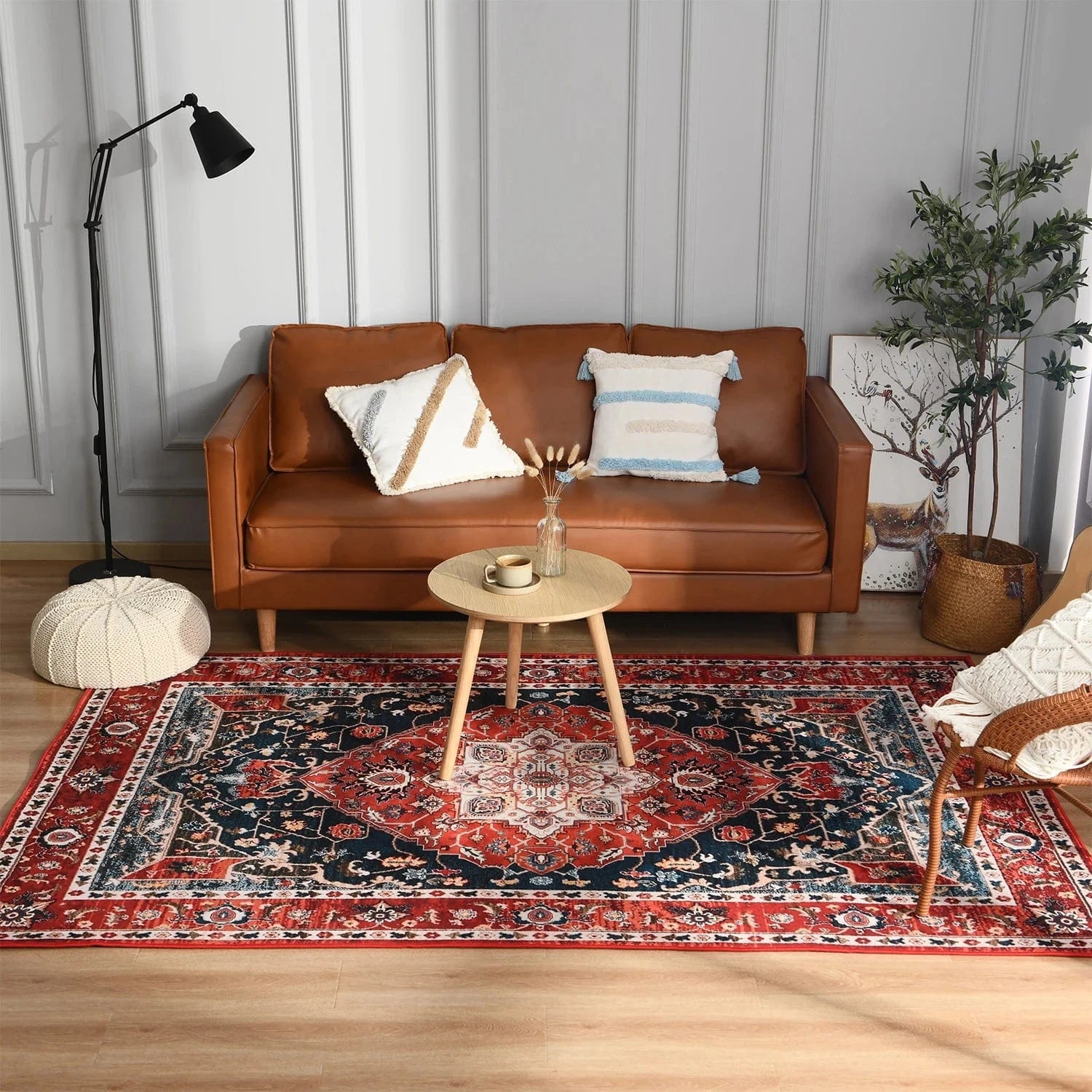 Canvanation Tapis de Salon Perse – Design Tibetan avec Motif Floral Jacquard