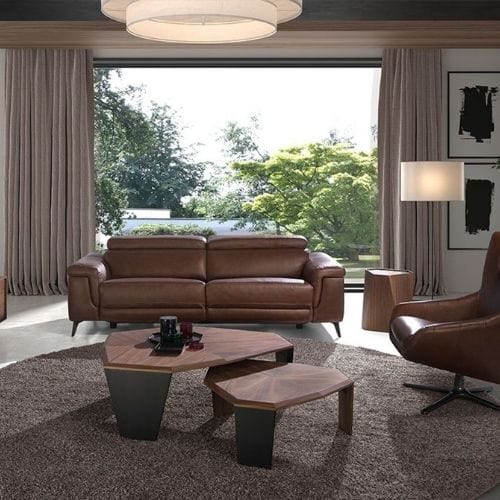 Canvanation Table Basse Asymétrique en Bois Plaqué Noyer et Pieds Noirs Design