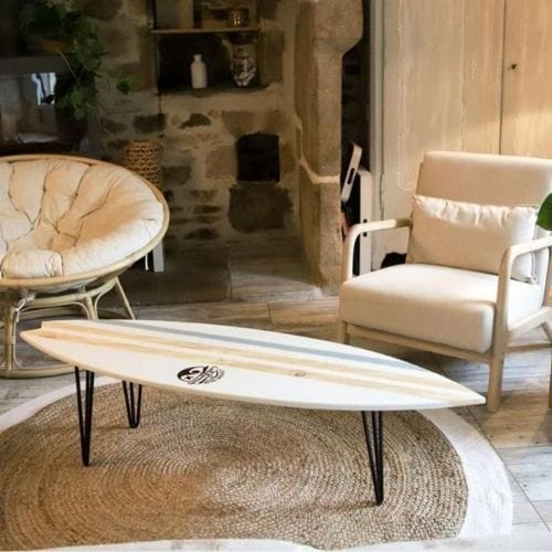 Canvanation Table basse planche de surf en bois fait-main avec pieds épingle