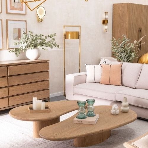 Canvanation Table Basse Irrégulière en Chêne Naturel au Design Harmonieux