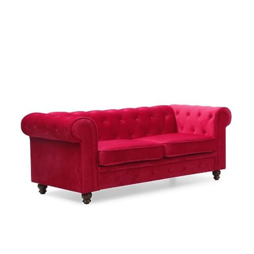 Canvanation Canapé Chesterfield Confortable 2 places en Velours Rouge