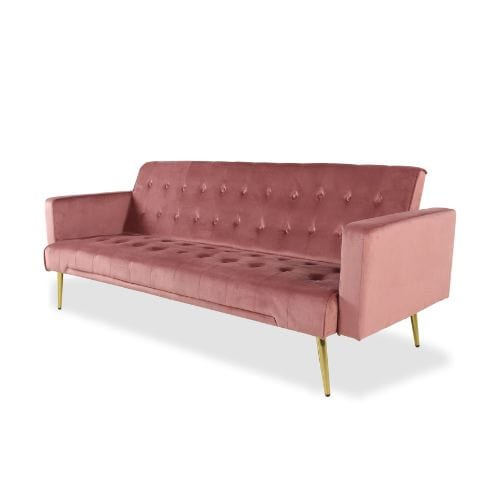 Canvanation Canapé-Lit Convertible 3 Places en Velours Rose avec Pieds Dorés – Style Moderne et Chic