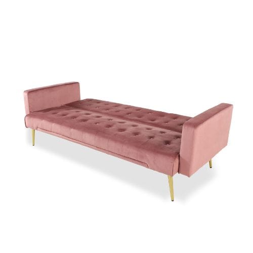 Canvanation Canapé-Lit Convertible 3 Places en Velours Rose avec Pieds Dorés – Style Moderne et Chic