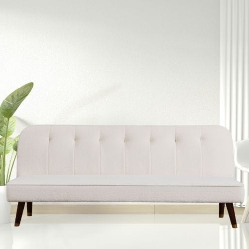 Canvanation Canapé Convertible Clic-Clac 3 Places en Tissu Bouclette Crème – Élégance et Confort Moderne