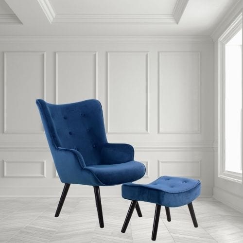 Canvanation Fauteuil et Pouf Bleu – Duo Scandinave Confortable et Élégant