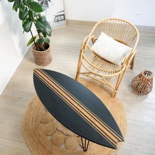 Canvanation Table Basse Inspiration Océan en Bois Fait-Main avec Pieds Épingle Noir