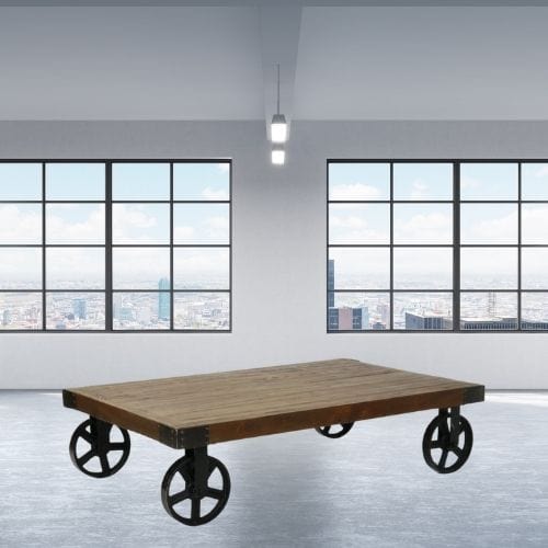 Canvanation Table Basse Industrielle en Bois Recyclé et Métal avec Roulettes : Design Élégant et Pratique