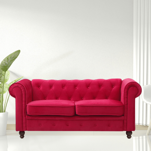 Canvanation Canapé Chesterfield Confortable 2 places en Velours Rouge