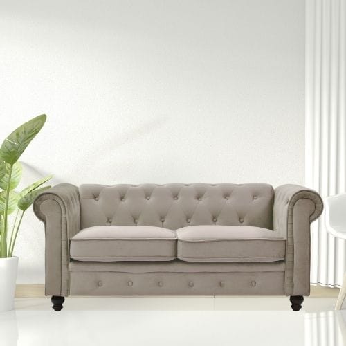 Canvanation Canapé Chesterfield Confortable 2 places en Velours Taupe