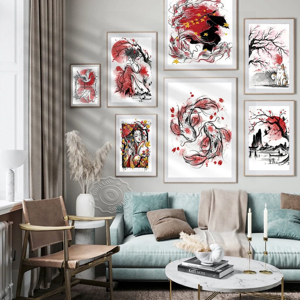 Canvanation Affiche Japonaise Rouge Noir Vintage