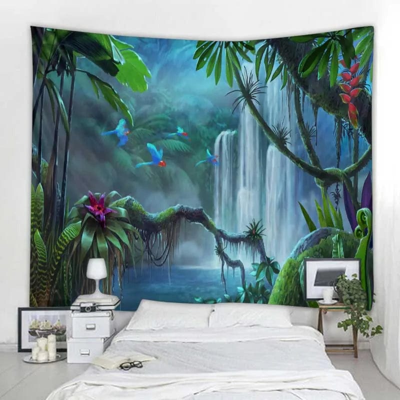 Canvanation Tapisserie d'art Jungle Oiseau Scène Psychédélique