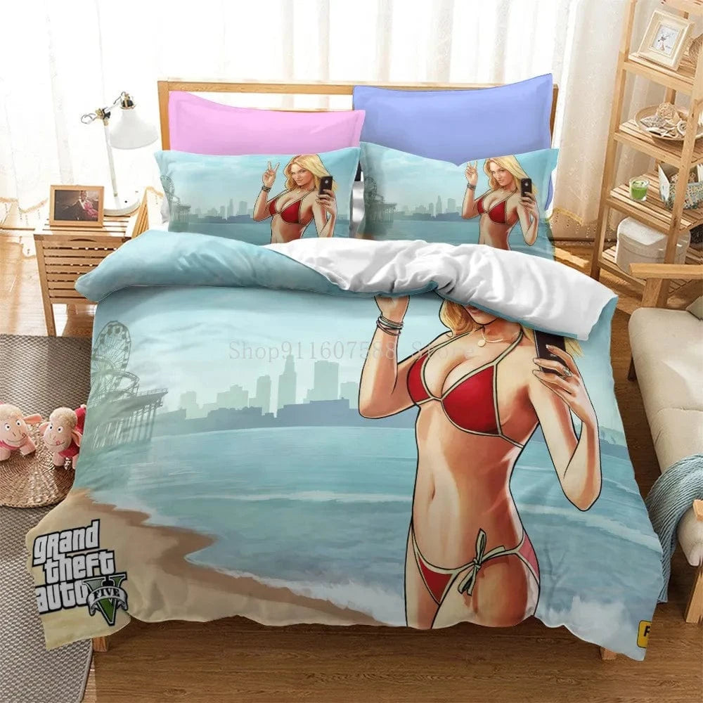 Canvanation 2 / 228x228cm Housse De Couette - Video Game GTA V Set 3D, Grand Theft Auto 5