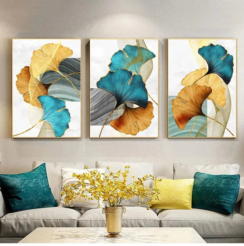 Canvanation Affiche Fleurs Bleu Jaune Orange