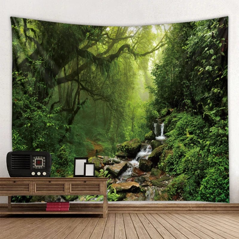 Canvanation light green / 150x100cm Tapisserie de cascade imprimé forêt paysage