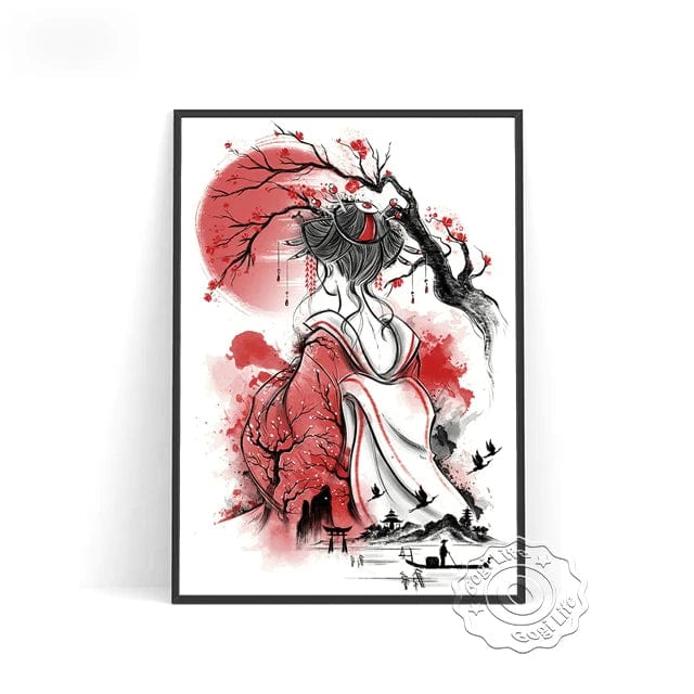 Canvanation G / 60x80cm Affiche Japonaise Rouge Noir Vintage
