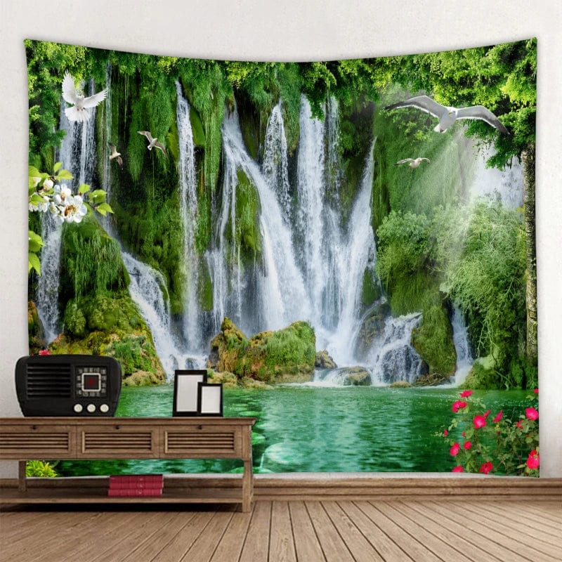 Canvanation army green / 150x100cm Tapisserie de cascade imprimé forêt paysage