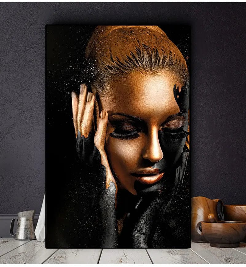 Canvanation Affiche Femme Noir Africaine Doré