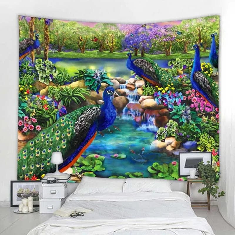 Canvanation Tapisserie d'Art Jungle Oiseau – Scène Psychédélique