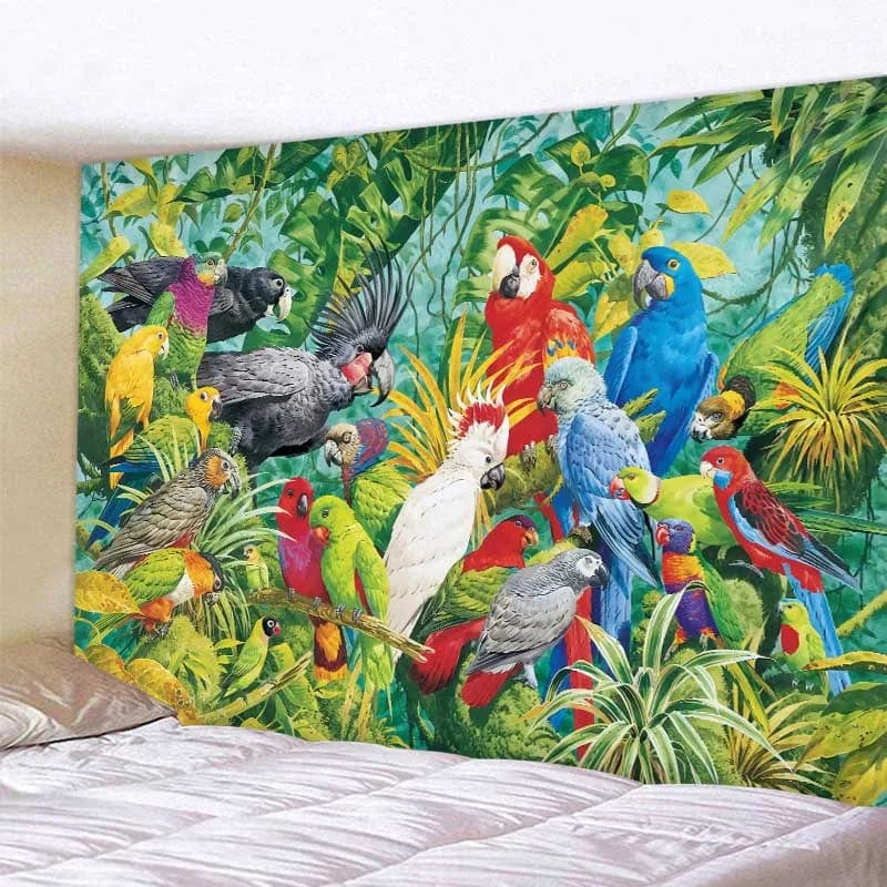 Canvanation Tapisserie d'Art Jungle Oiseau – Scène Psychédélique
