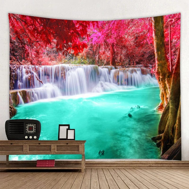 Canvanation Blue / 150x100cm Tapisserie de cascade imprimé forêt paysage