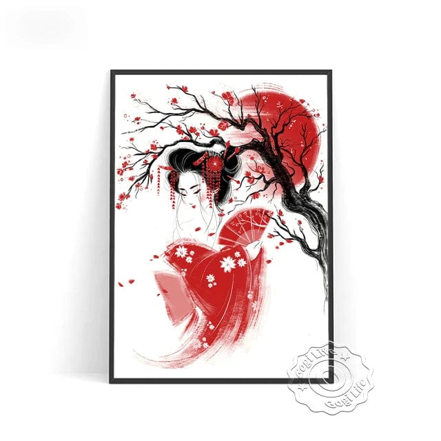 Canvanation J / 60x80cm Affiche Japonaise Rouge Noir Vintage