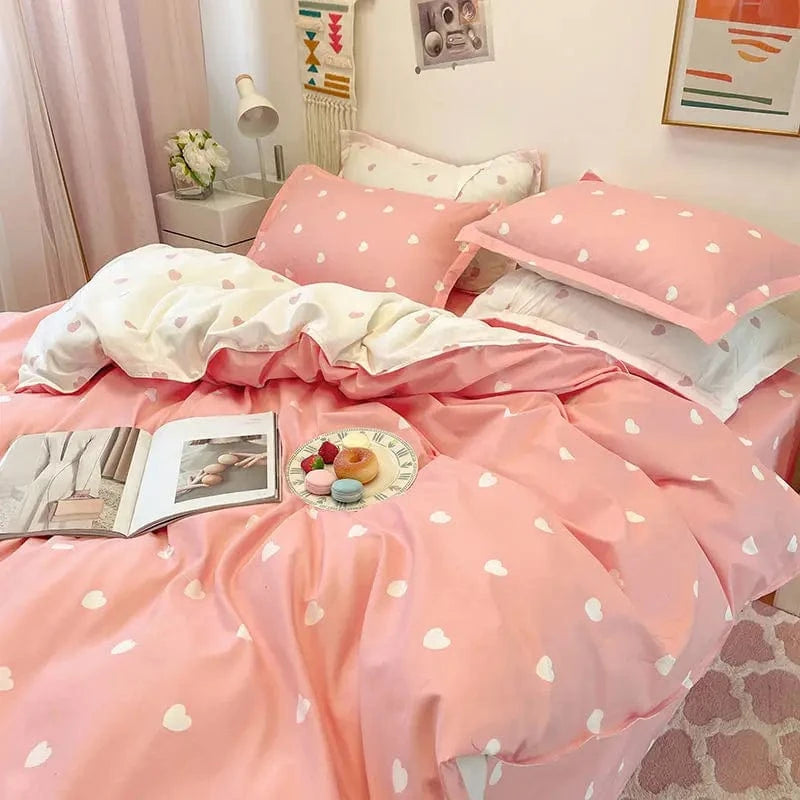 Canvanation 1 / 150X200 + 160X230 + 48X74 Cm / 59X79 + 19X29 + 63X91 inch / 1 Housse De Couette + Taies D'Oreillers + Drap De Lit - Coeurs Imprimés