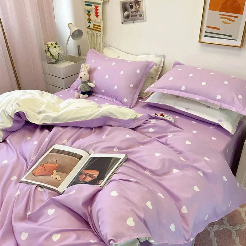 Canvanation Housse De Couette + Taies D'Oreillers + Drap De Lit - Coeurs Imprimés