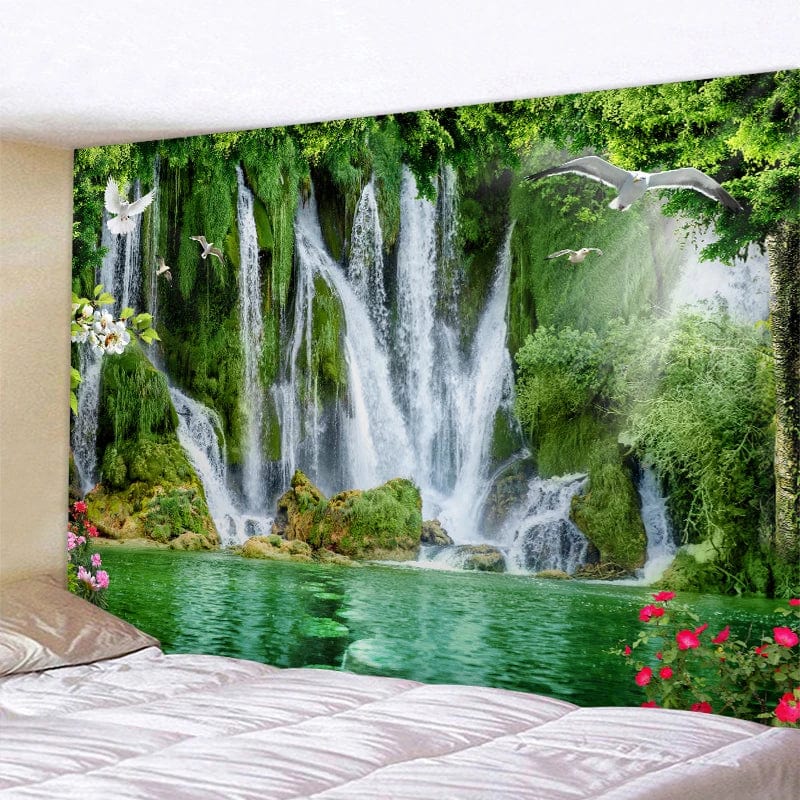 Canvanation Tapisserie de cascade imprimé forêt paysage