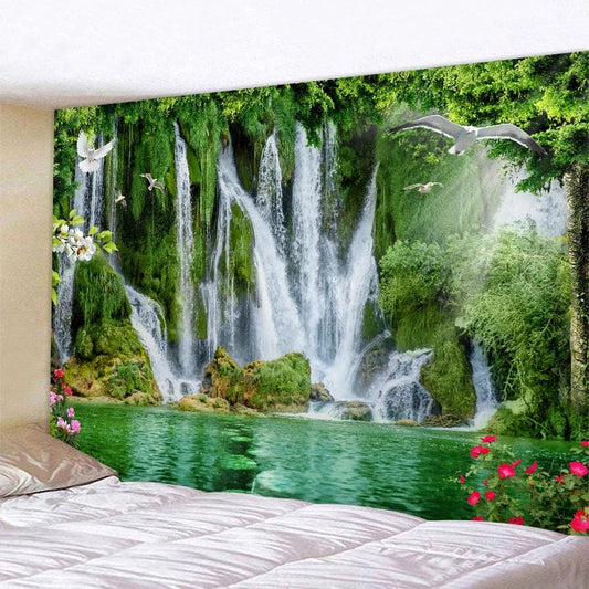 Canvanation Tapisserie de cascade imprimé forêt paysage