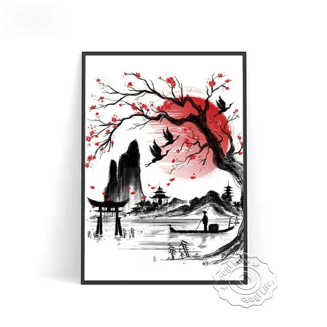 Canvanation B / 60x80cm Affiche Japonaise Rouge Noir Vintage