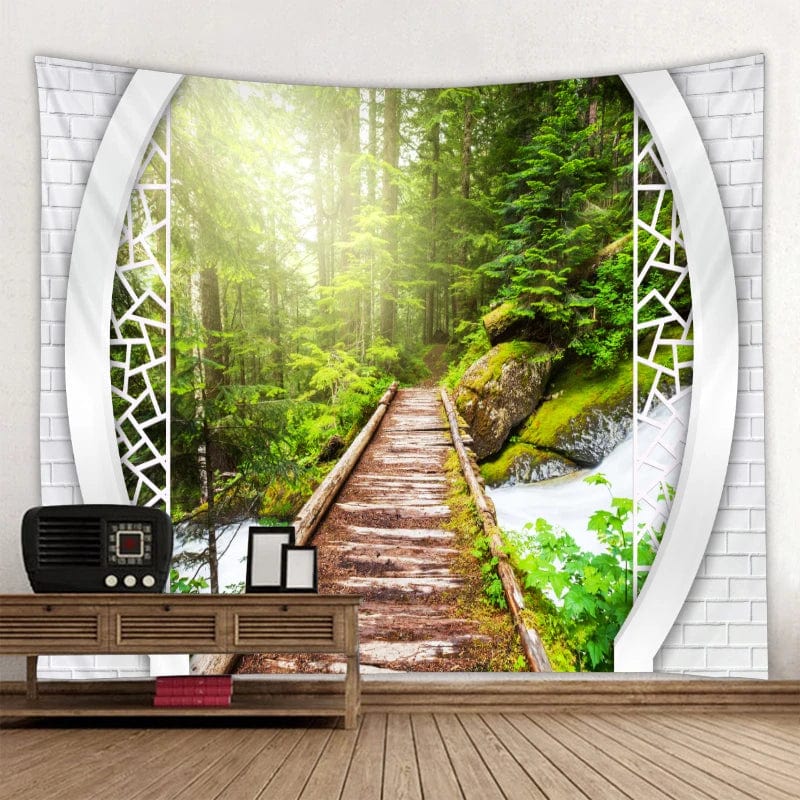 Canvanation Brown / 150x100cm Tapisserie de cascade imprimé forêt paysage