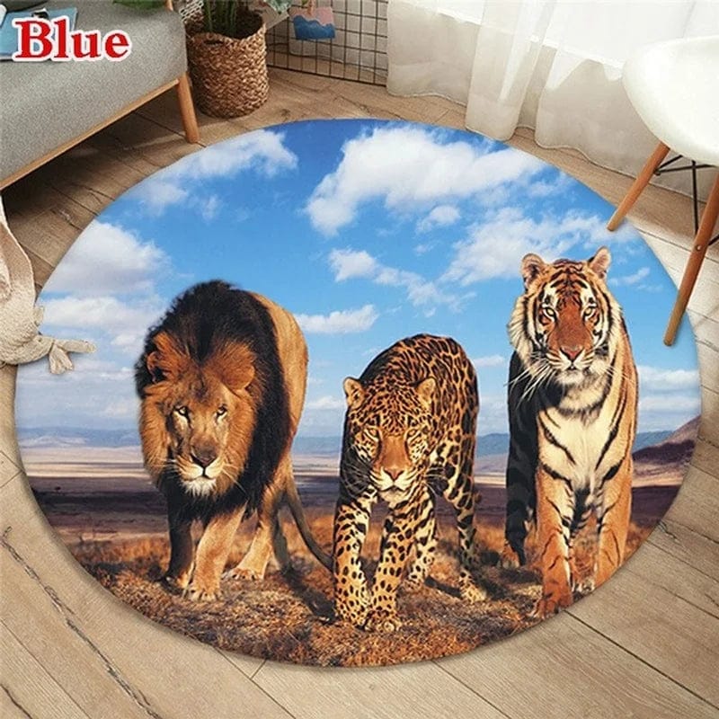 Canvanation 4 / 140 Cm Tapis De Chambre Lion, Leopard Rond