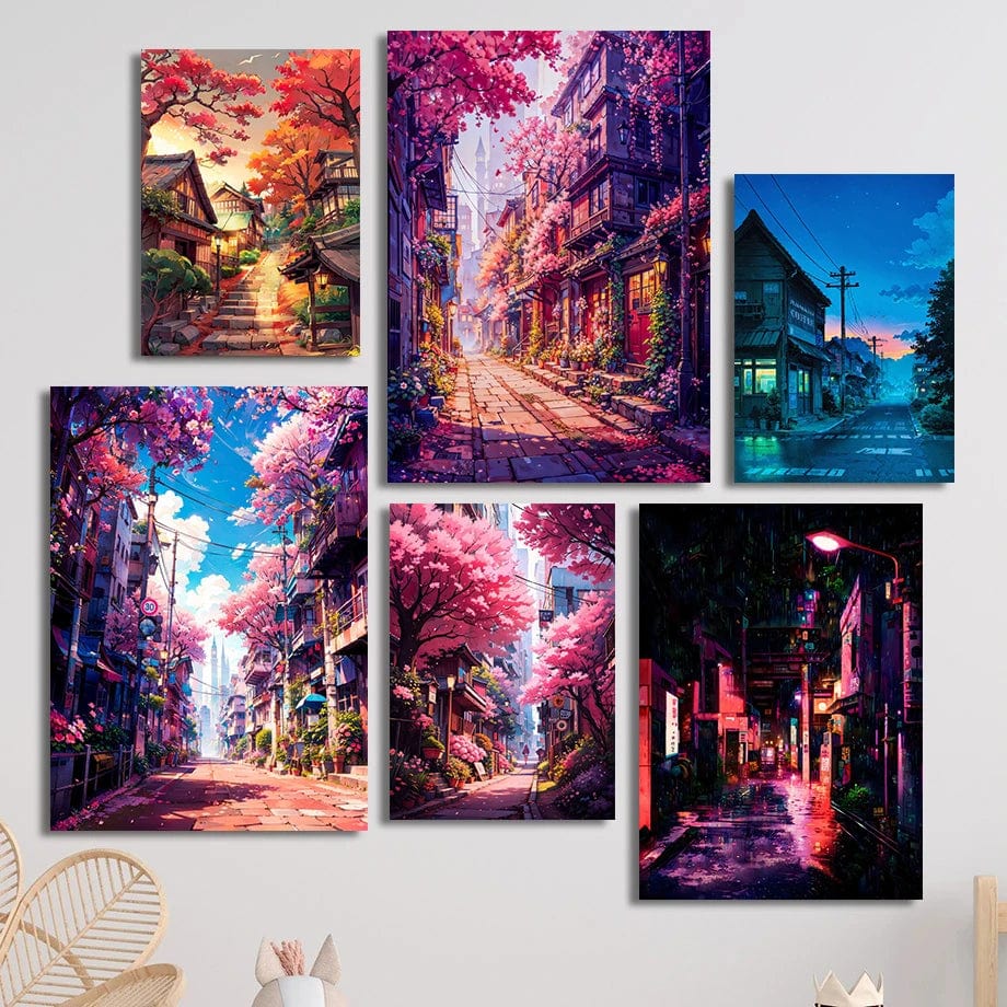 Canvanation Affiche Japonais De La Rue Tokyo de l'Anime Japonais Sakura