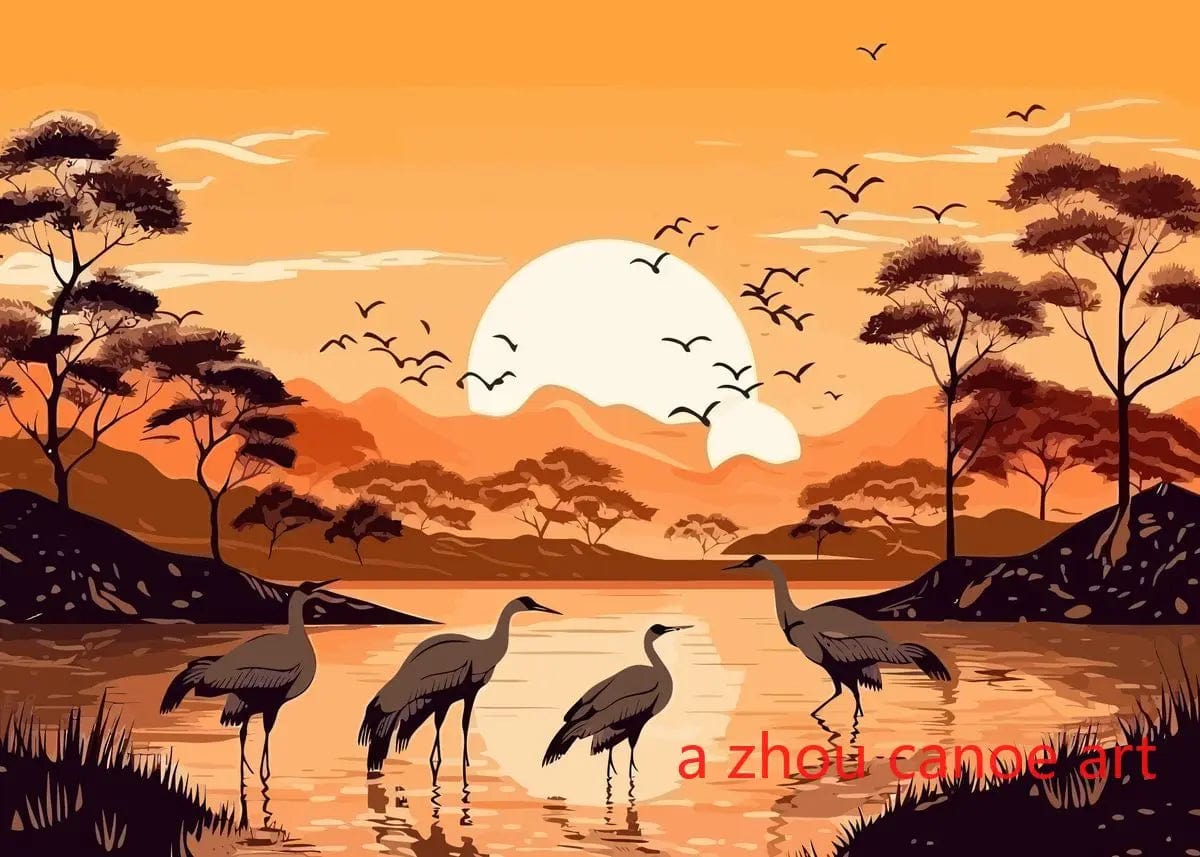 Canvanation 5 / 40X60cm Affiche Japonais Paysage Chinois Couple Oiseaux Forêt Montagne Rivière Poisson Carpe Koi