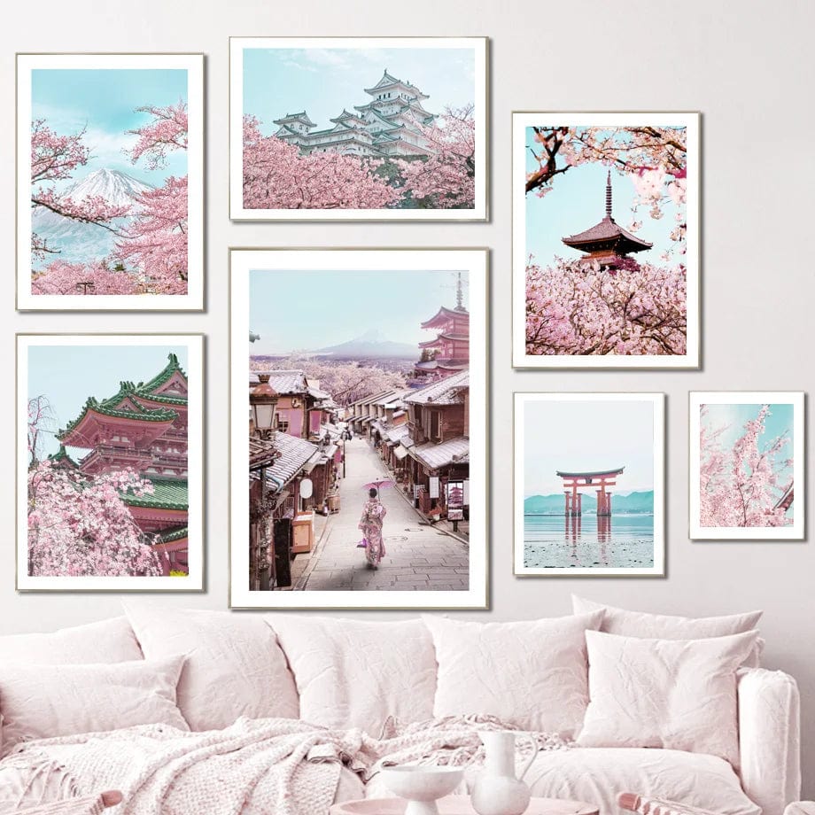 Canvanation Affiche Japonais Tokyo Cherry Mount Fuji Miyajima