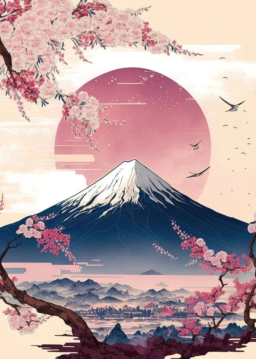 Canvanation 40X60cm / 14 Affiche Japonais Mural Moderne Sakura Et Mont Fuji