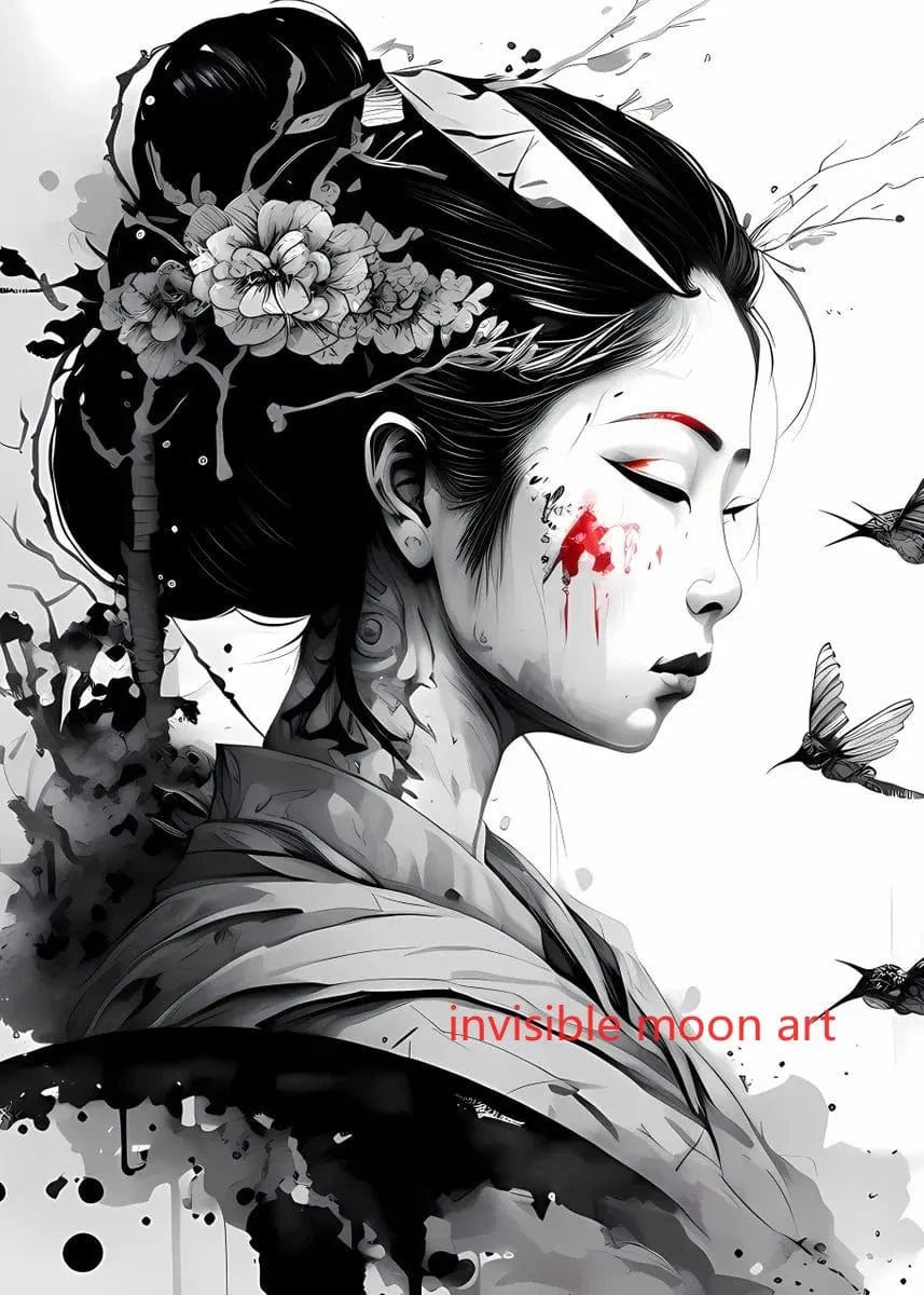 Canvanation 7 / 60X80cm Affiche Japonais d'une geisha en fleurs Sakura