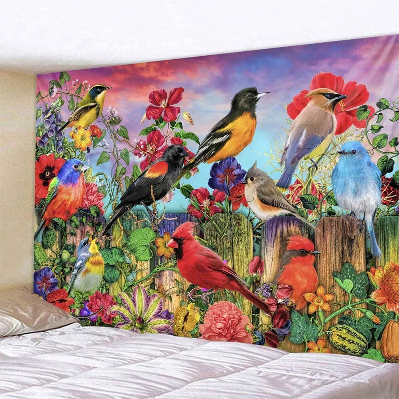 Canvanation Tapisserie d'Art Jungle Oiseau – Scène Psychédélique