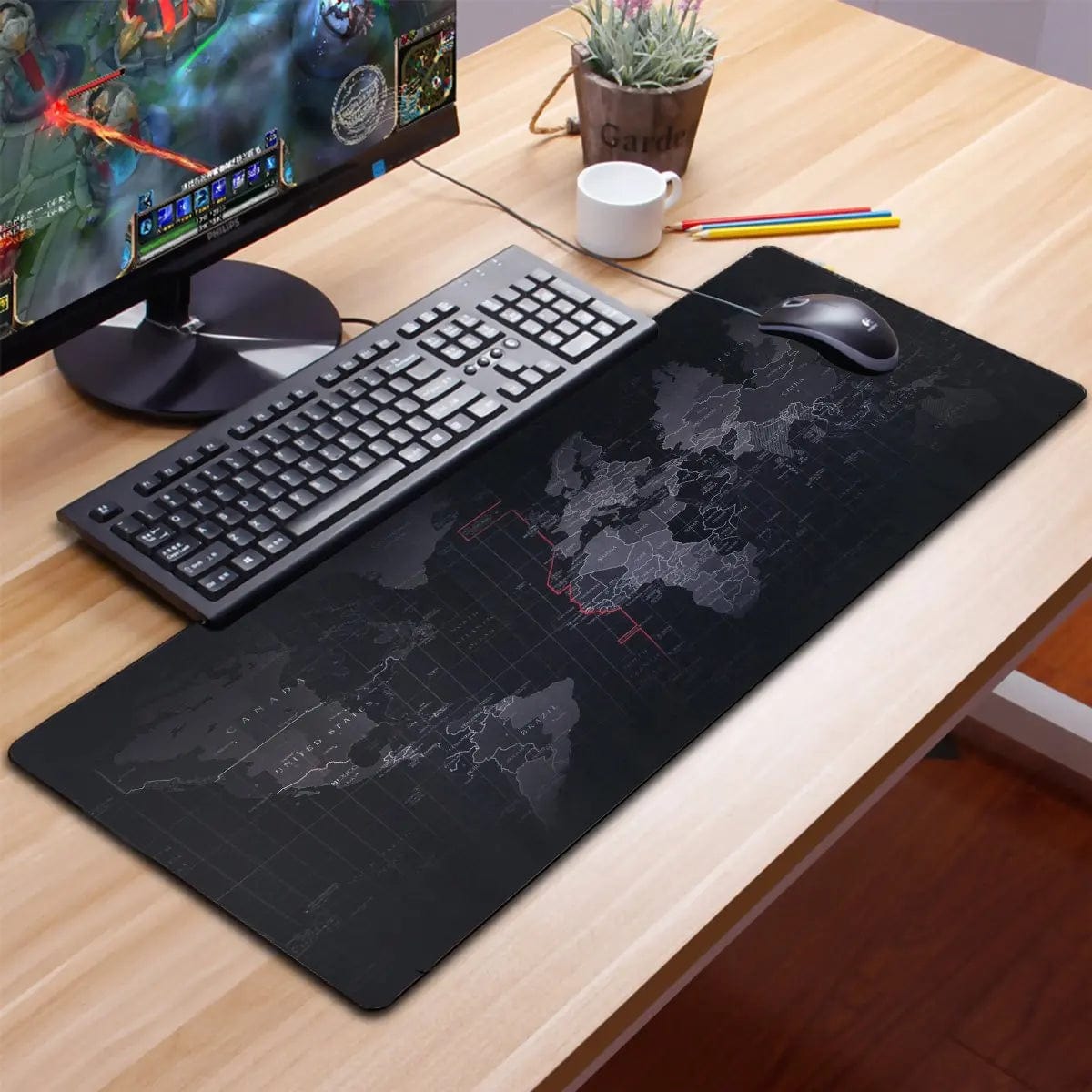 Canvanation Tapis De Souris - Carte Du Monde Noir Et Blanc