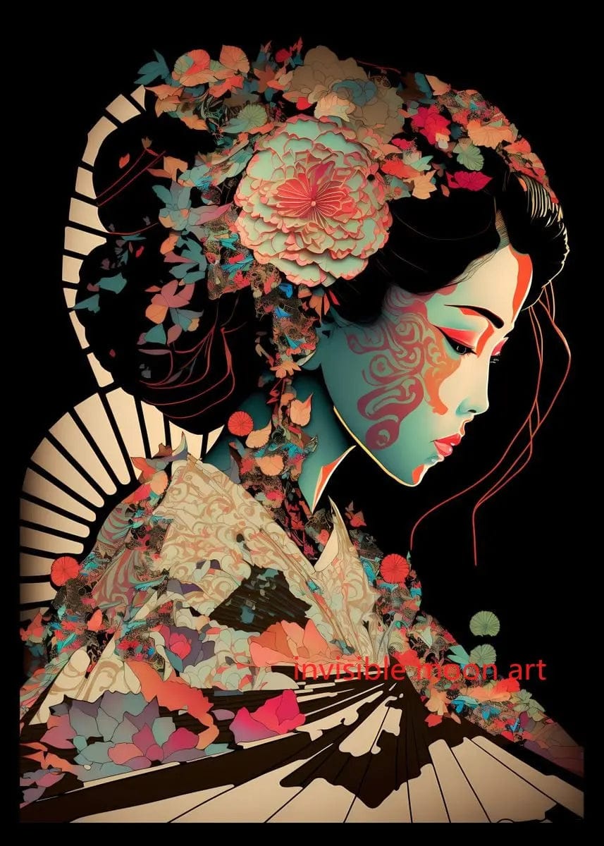 Canvanation 5 / 60X80cm Affiche Japonais d'une geisha en fleurs Sakura