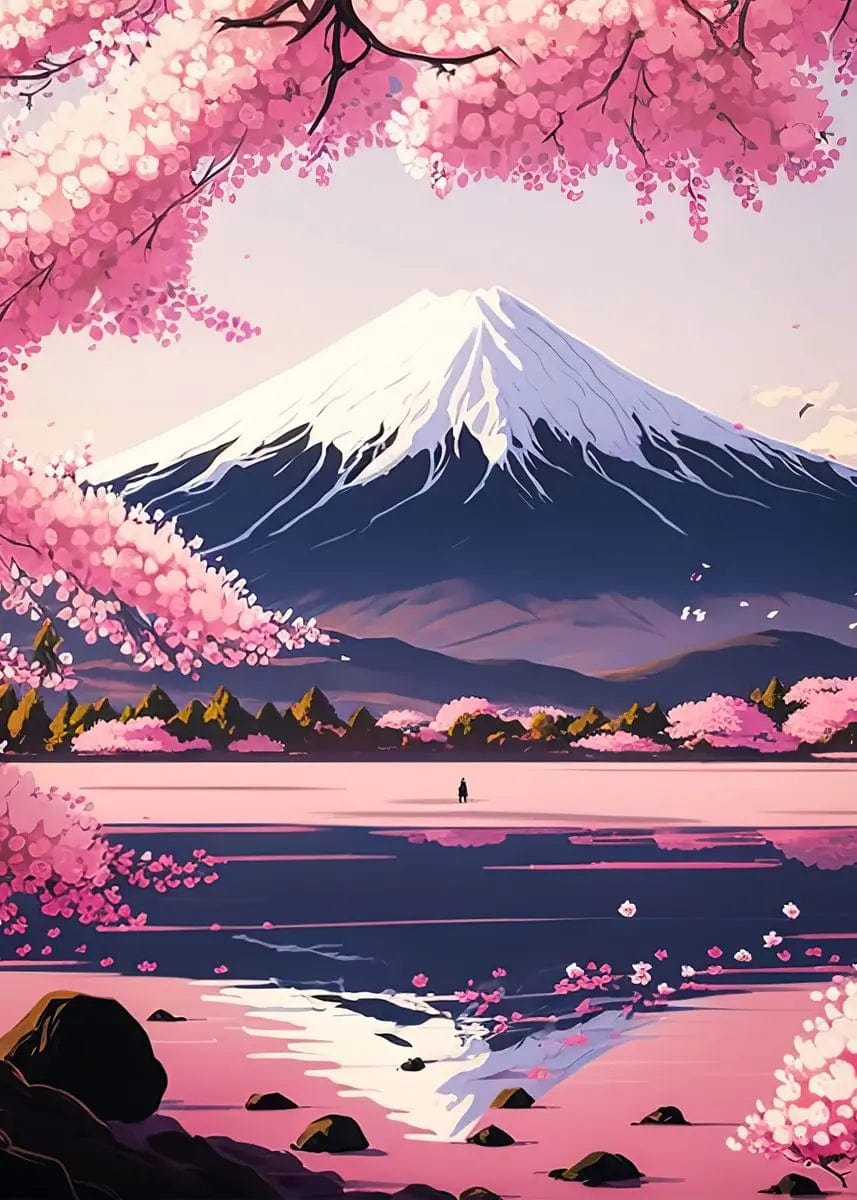 Canvanation 40X60cm / 5 Affiche Japonais Mural Moderne Sakura Et Mont Fuji