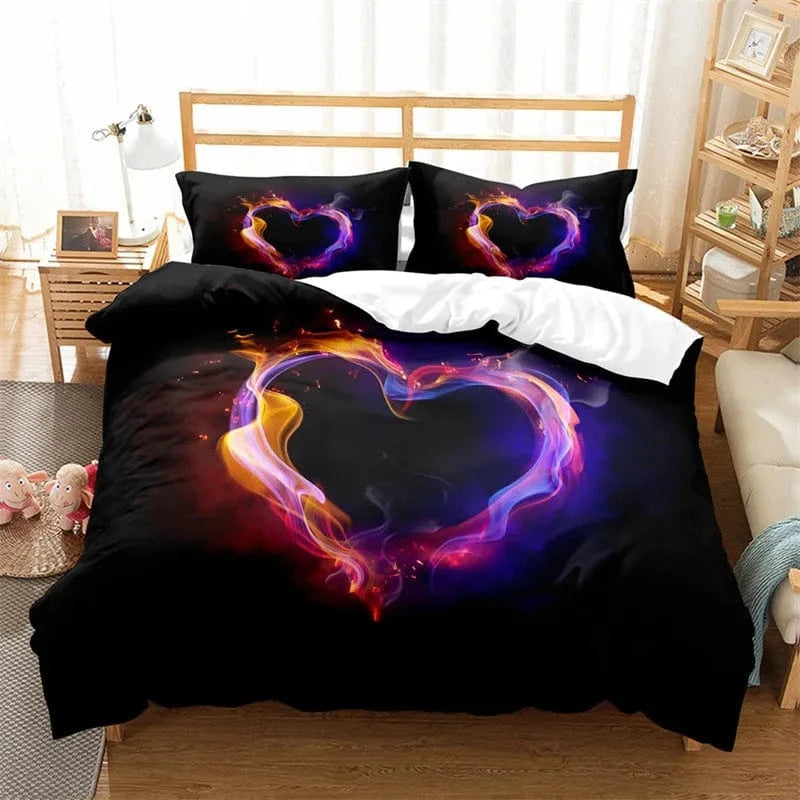 Canvanation Housse De Couette + Taies D'Oreillers - 3D Coeur