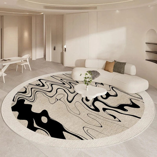 Canvanation Tapis De Salon - Rond Noir Et Beige