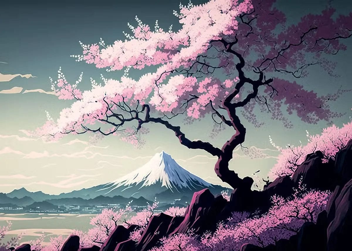 Canvanation 40X60cm / 13 Affiche Japonais Mural Moderne Sakura Et Mont Fuji