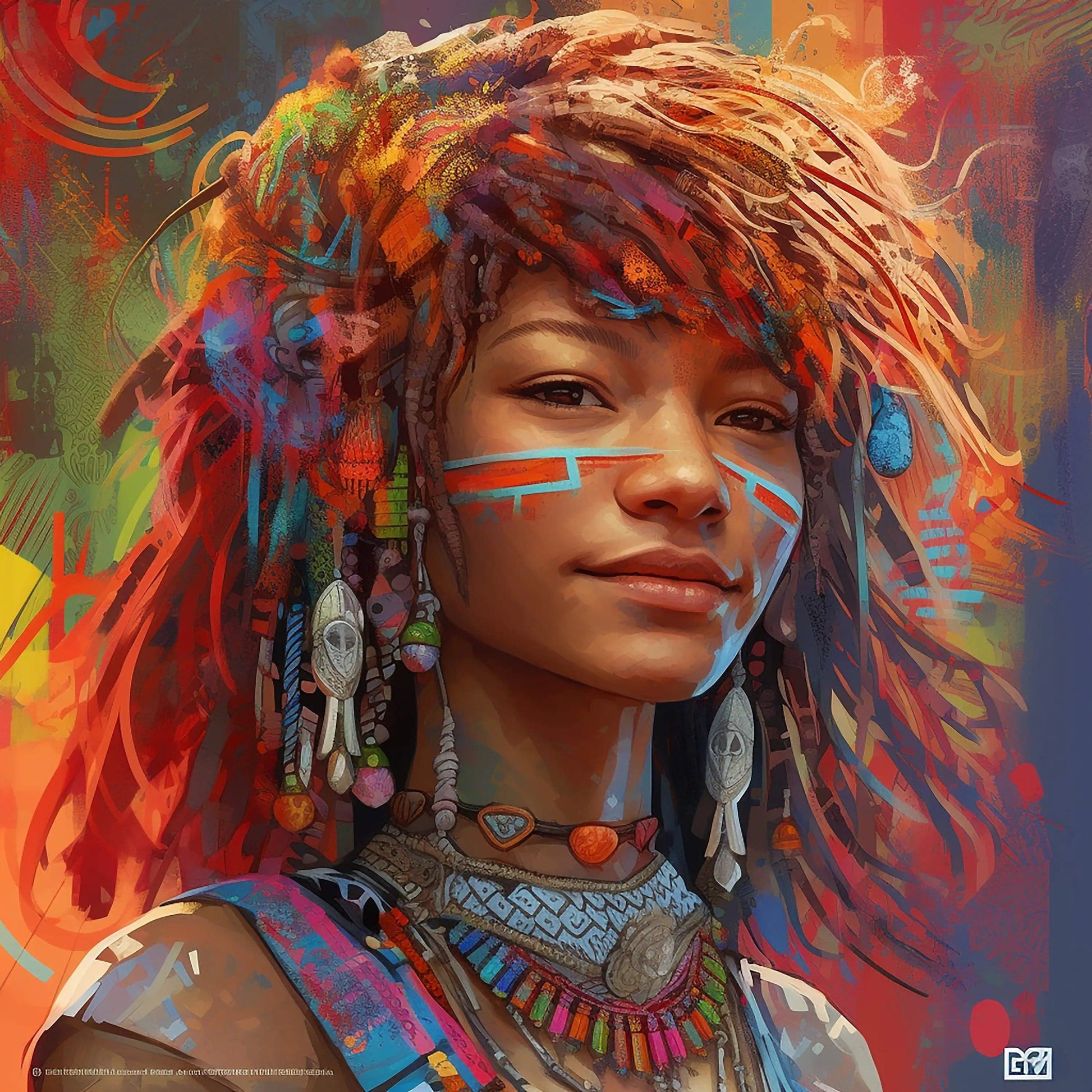 Canvanation DARK GRAY / 70x70cm Affiche Femme Africaine Coloré