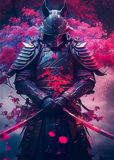 Canvanation Brown / 55x80cm Affiche Japonais Samurai Sakura Guerrier Coucher De Soleil