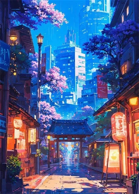Canvanation light green / 30x40cm Affiche Paysage Japonais De Rue