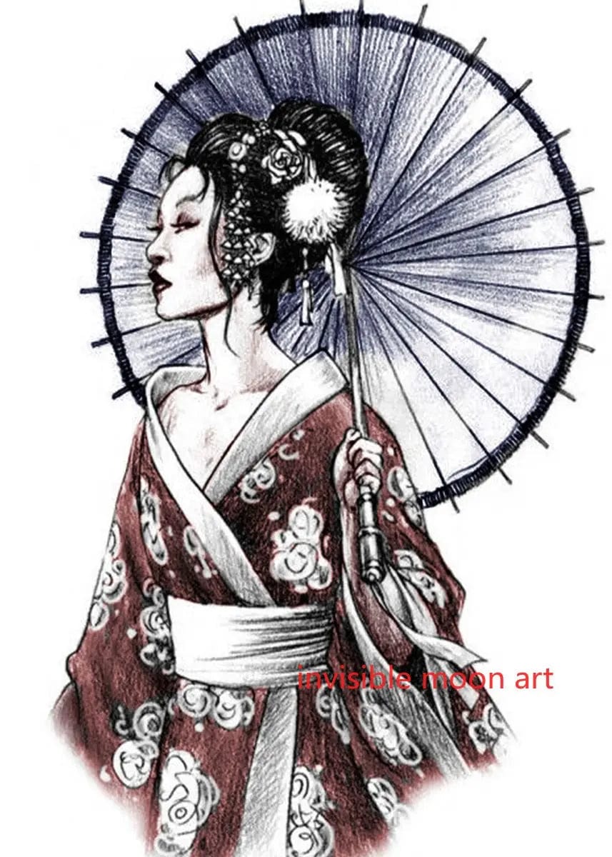 Canvanation 3 / 60X80cm Affiche Japonais d'une geisha en fleurs Sakura