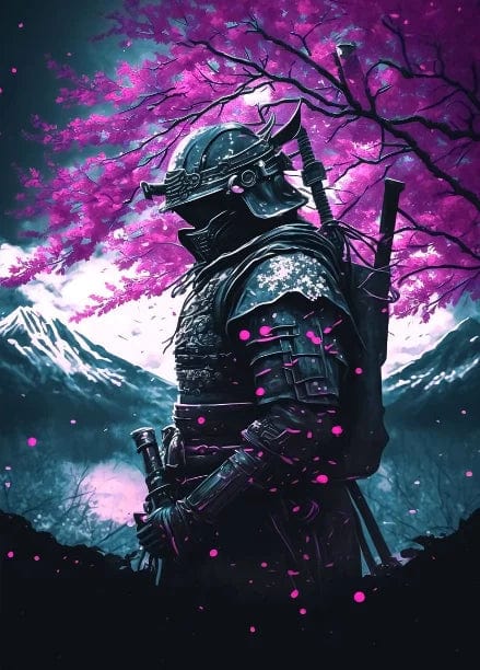 Canvanation Orange / 55x80cm Affiche Japonais Samurai Sakura Guerrier Coucher De Soleil